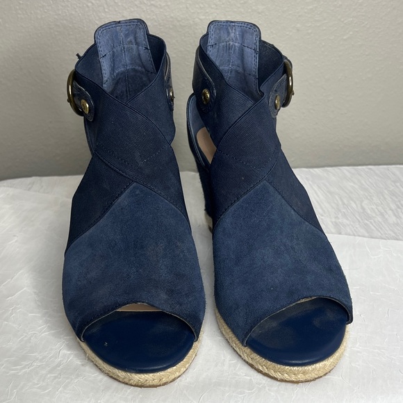 NYDJ Dark Blue Wedge Sandals Size 7.5 - Picture 5 of 13